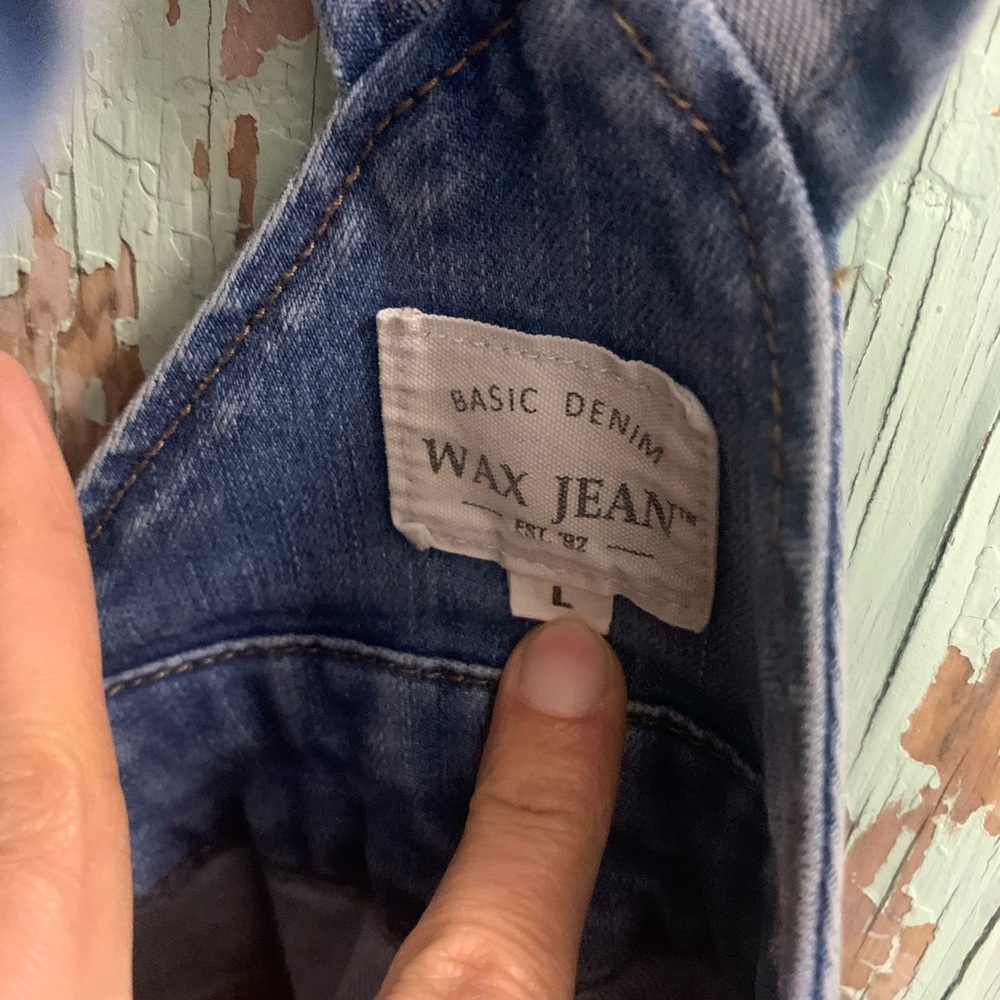 Women’s Wax Jean blue denim distressed short overalls - Picture 3 of 5